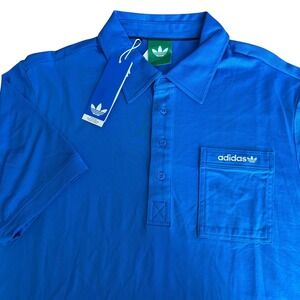 NEW Adidas Pocket Polo Shirt JW3955 Trefoil Logo Mens L Bluebird Blue $100